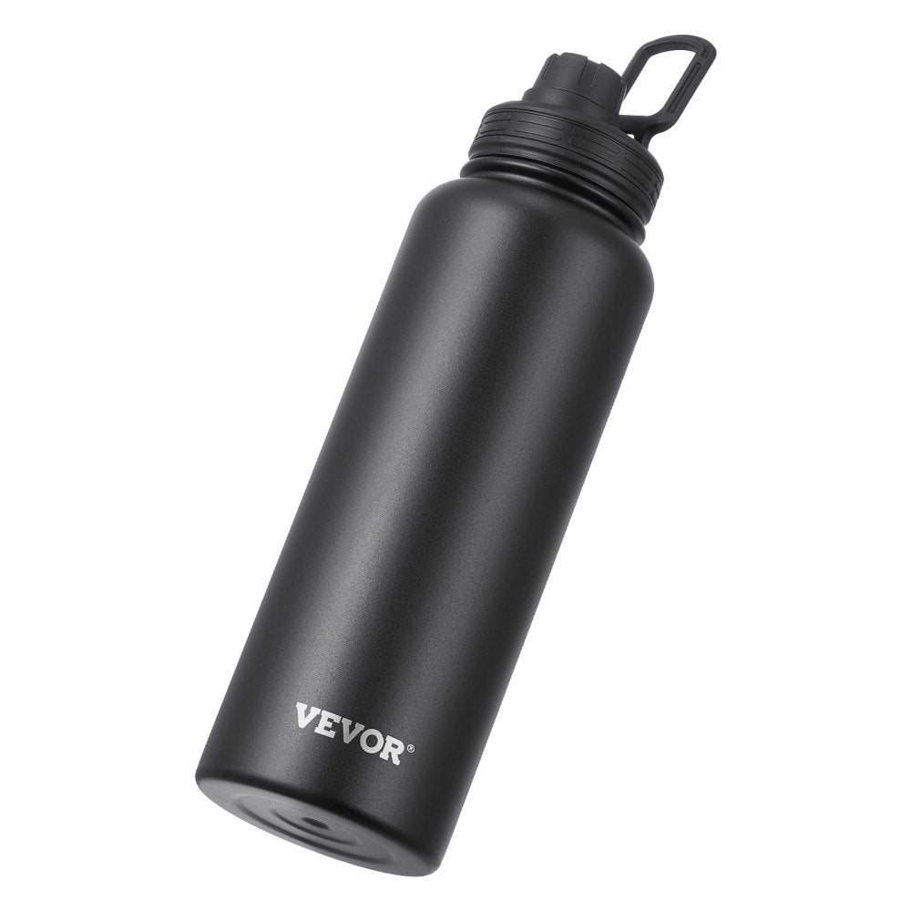 VEVOR 40 oz Insulated Water Bottle, Stainless Steel Camping & Hiking Hydration Flask with Wide Mouth Lid, Sports Coffee Cup Double Walled, Leakproof, for Indoor/Outdoor Use, FDA Listed,Black