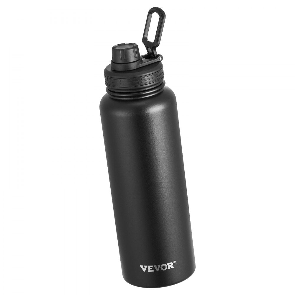 VEVOR 40 oz Insulated Water Bottle, Stainless Steel Camping & Hiking Hydration Flask with Wide Mouth Lid, Sports Coffee Cup Double Walled, Leakproof, for Indoor/Outdoor Use, FDA Listed,Black