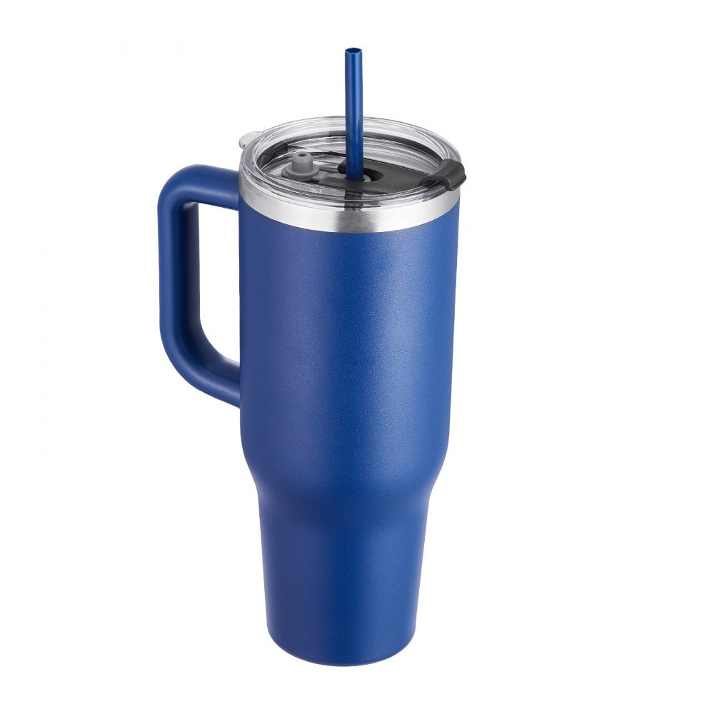 VEVOR 40 oz Insulated Water Bottle, Stainless Steel Sports Coffee Cup with Lid, Handheld Travel Coffee Mug Double Walled, Camping Hydration Flask Leakproof, for Indoor/Outdoor School, Work, Blue