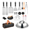 VEVOR 28PCS Griddle Accessories Kit, Flat Top Grill Accessory, Enlarged Spatula Gift Set, Stainless Steel Grilling Tools with Basting Cover, Tong, Burger Press, Carry Bag, for Outdoor BBQ Teppanyaki