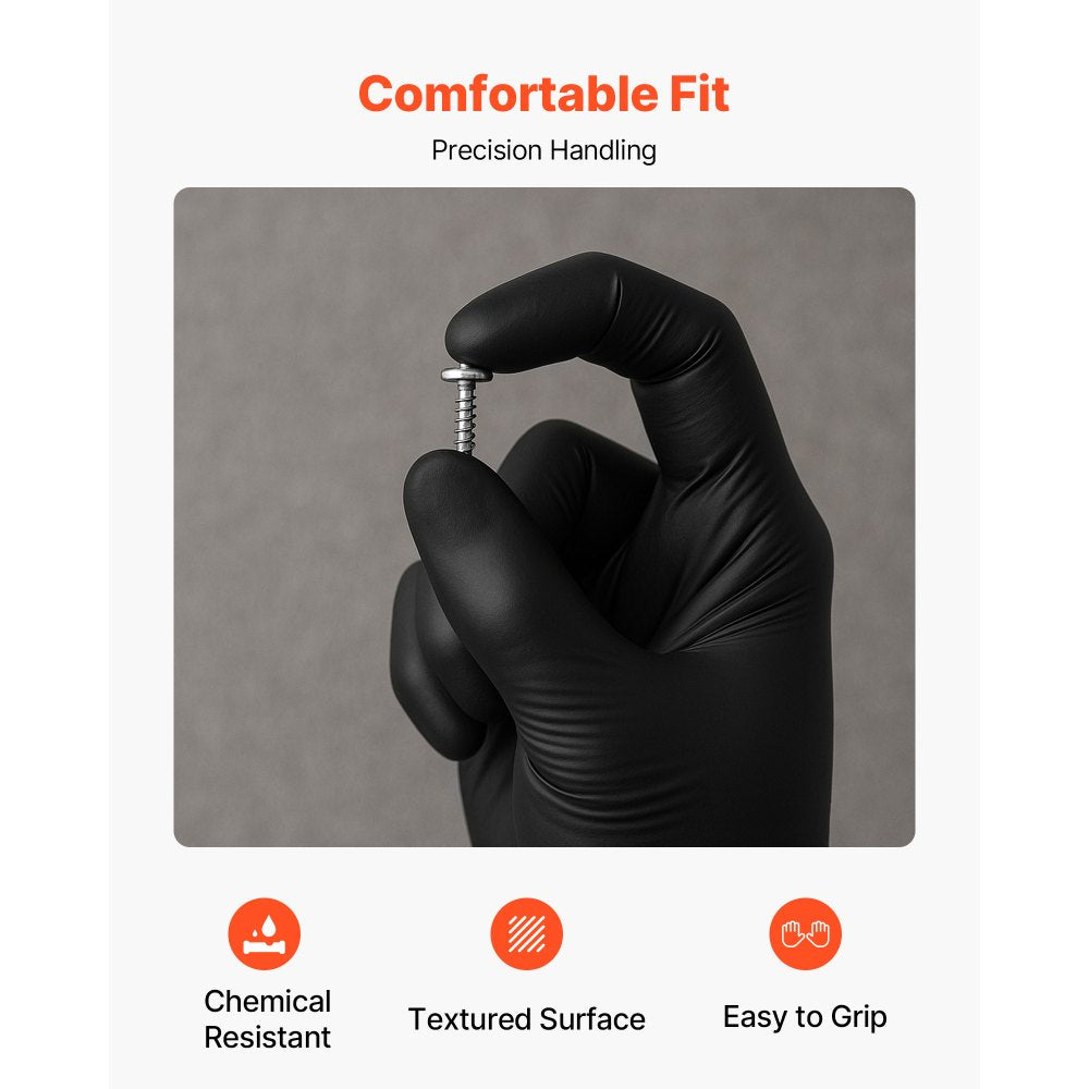 VEVOR Disposable Gloves, 4.5 Mil Black Nitrile Gloves with Textured Fingertips, Latex & Powder-Free, Food-Grade, Puncture Resistance, Ideal for Medical Exams, Cooking and Cleaning, 100 Count, Medium