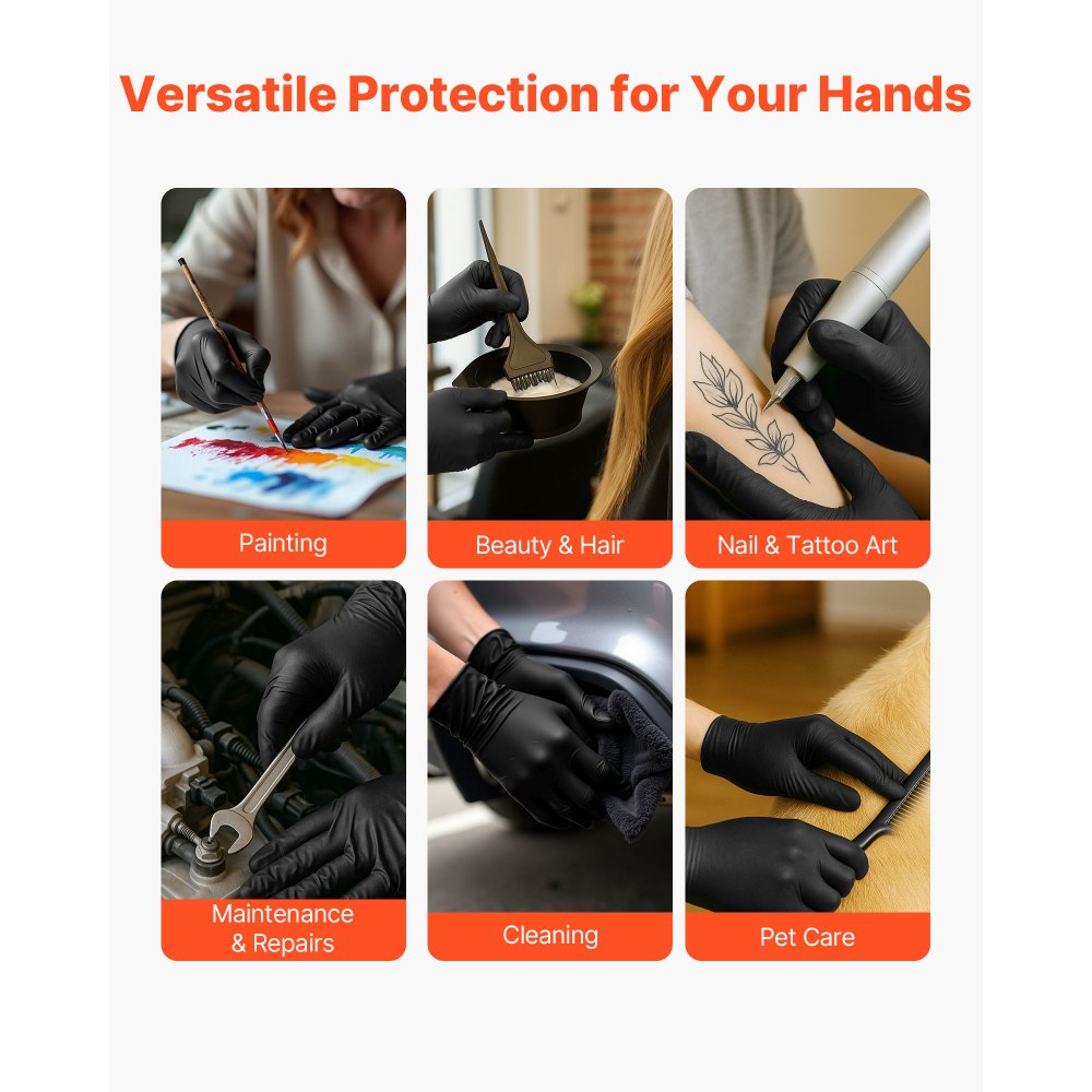VEVOR Disposable Gloves, 4.5 Mil Black Nitrile Gloves with Textured Fingertips, Latex & Powder-Free, Food-Grade, Puncture Resistance, Ideal for Medical Exams, Cooking and Cleaning, 100 Count, Medium