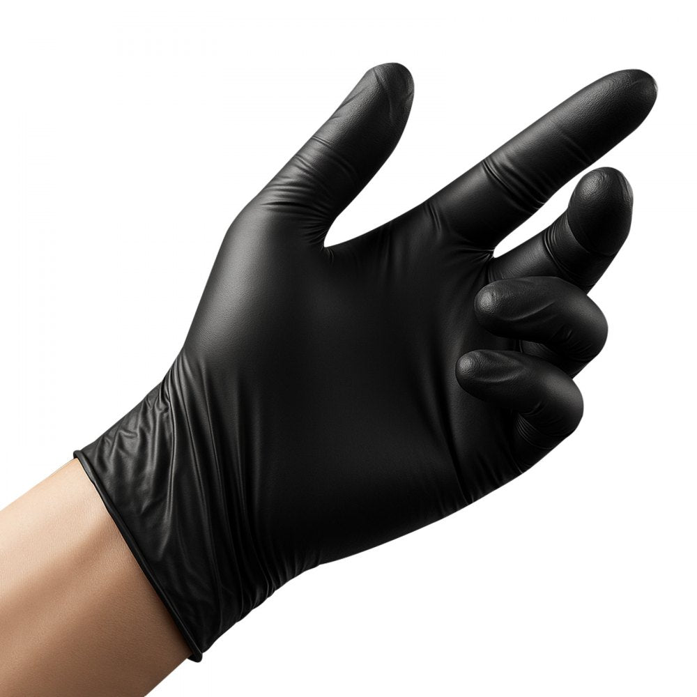 VEVOR Disposable Gloves, 4.5 Mil Black Nitrile Gloves with Textured Fingertips, Latex & Powder-Free, Food-Grade, Puncture Resistance, Ideal for Medical Exams, Cooking and Cleaning, 100 Count, Medium