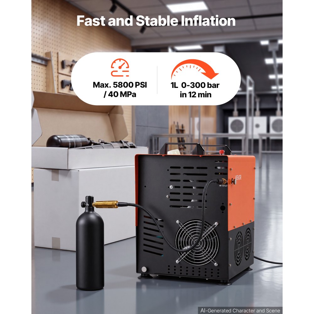 VEVOR PCP Air Compressor, 5800PSI/40MPa High-Pressure PCP Airgun Compressor, 1500W AC120V Auto Stop Paintball Tank Compressor with Water & Fan Cooling, Fast Filling for Air Rifle, Scuba Diving Bottles