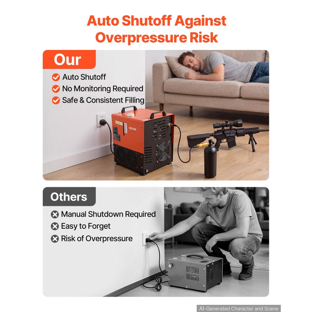 VEVOR PCP Air Compressor, 5800PSI/40MPa High-Pressure PCP Airgun Compressor, 1500W AC120V Auto Stop Paintball Tank Compressor with Water & Fan Cooling, Fast Filling for Air Rifle, Scuba Diving Bottles