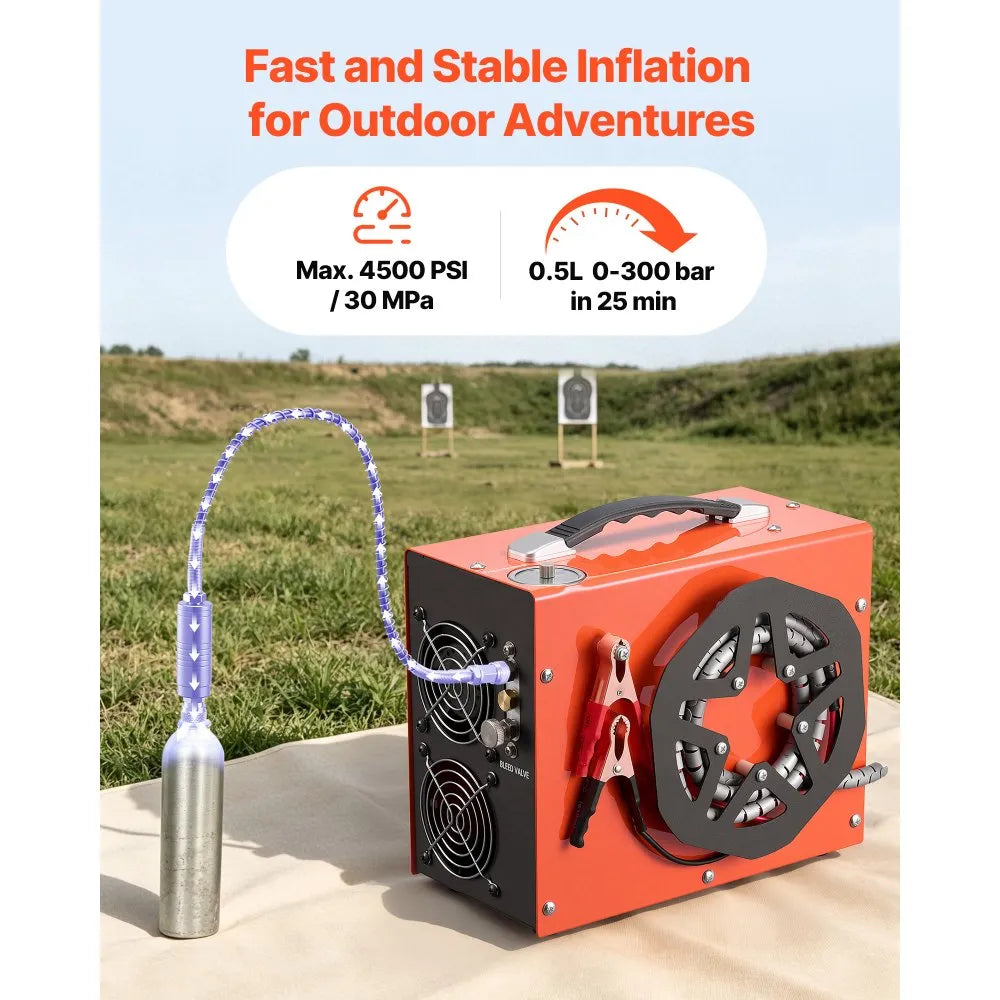 VEVOR PCP Air Compressor 4500PSI PCP Airgun Compressor & Built-in Converter, Auto Stop 350W DC12V/AC120V Portable Paintball Tank Compressors for Air Rifle, Scuba Diving Bottle