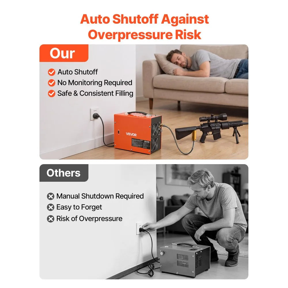 VEVOR PCP Air Compressor 4500PSI PCP Airgun Compressor & Built-in Converter, Auto Stop 350W DC12V/AC120V Portable Paintball Tank Compressors for Air Rifle, Scuba Diving Bottle