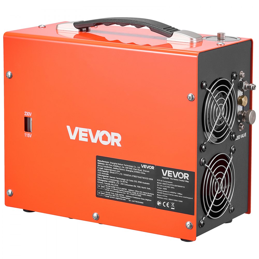 VEVOR PCP Air Compressor 4500PSI PCP Airgun Compressor & Built-in Converter, Auto Stop 350W DC12V/AC120V Portable Paintball Tank Compressors for Air Rifle, Scuba Diving Bottle