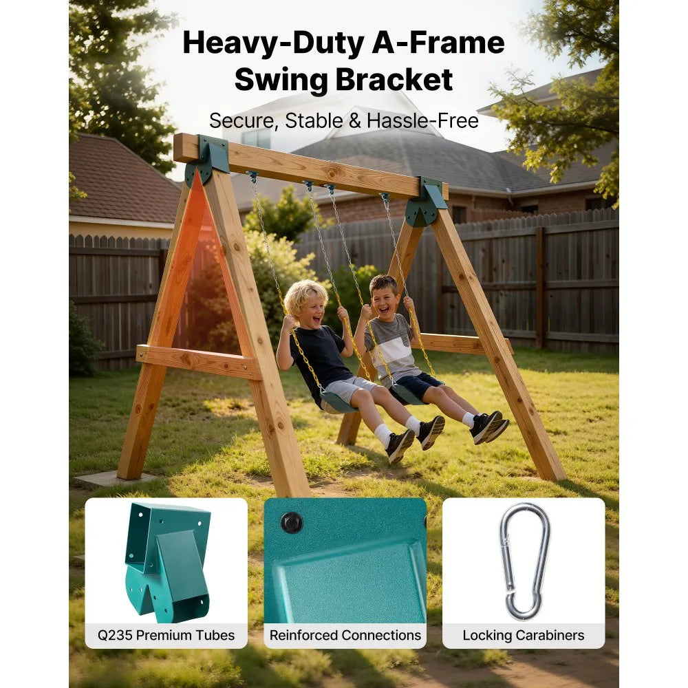VEVOR Swing Set Brackets, Heavy-Duty A-frame Set Hardware, with 2 A-Frame Swing Brackets & 2 Seats & 4 Hangers, for Playground Backyard Park Equipment Mounting Parts Outdoor, Hardware Included, Green