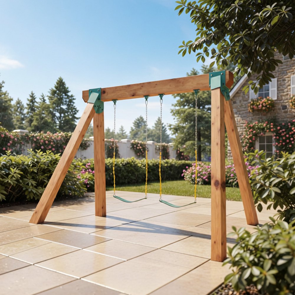 VEVOR Swing Set Brackets, Heavy-Duty A-frame Set Hardware, with 2 A-Frame Swing Brackets & 2 Seats & 4 Hangers, for Playground Backyard Park Equipment Mounting Parts Outdoor, Hardware Included, Green