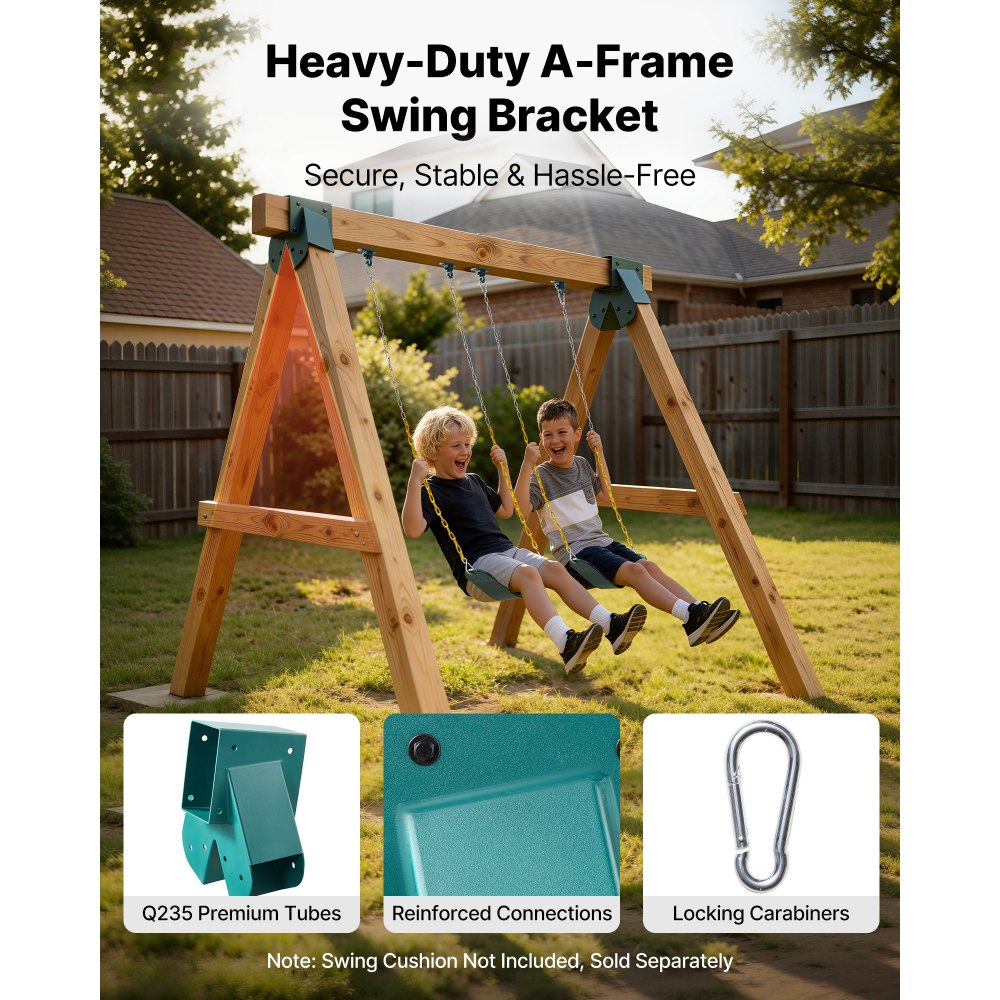 VEVOR Swing Set Brackets, Heavy-Duty A-frame Set Hardware, with 2 A-Frame Swing Brackets & 4 Hangers, Sturdy for Playground Backyard Park Equipment Mounting Parts Outdoor, Hardware Included, Green