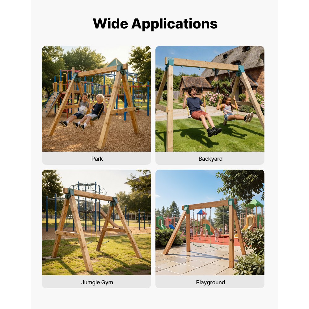 VEVOR Swing Set Brackets, Heavy-Duty A-frame Set Hardware, with 2 A-Frame Swing Brackets & 4 Hangers, Sturdy for Playground Backyard Park Equipment Mounting Parts Outdoor, Hardware Included, Green