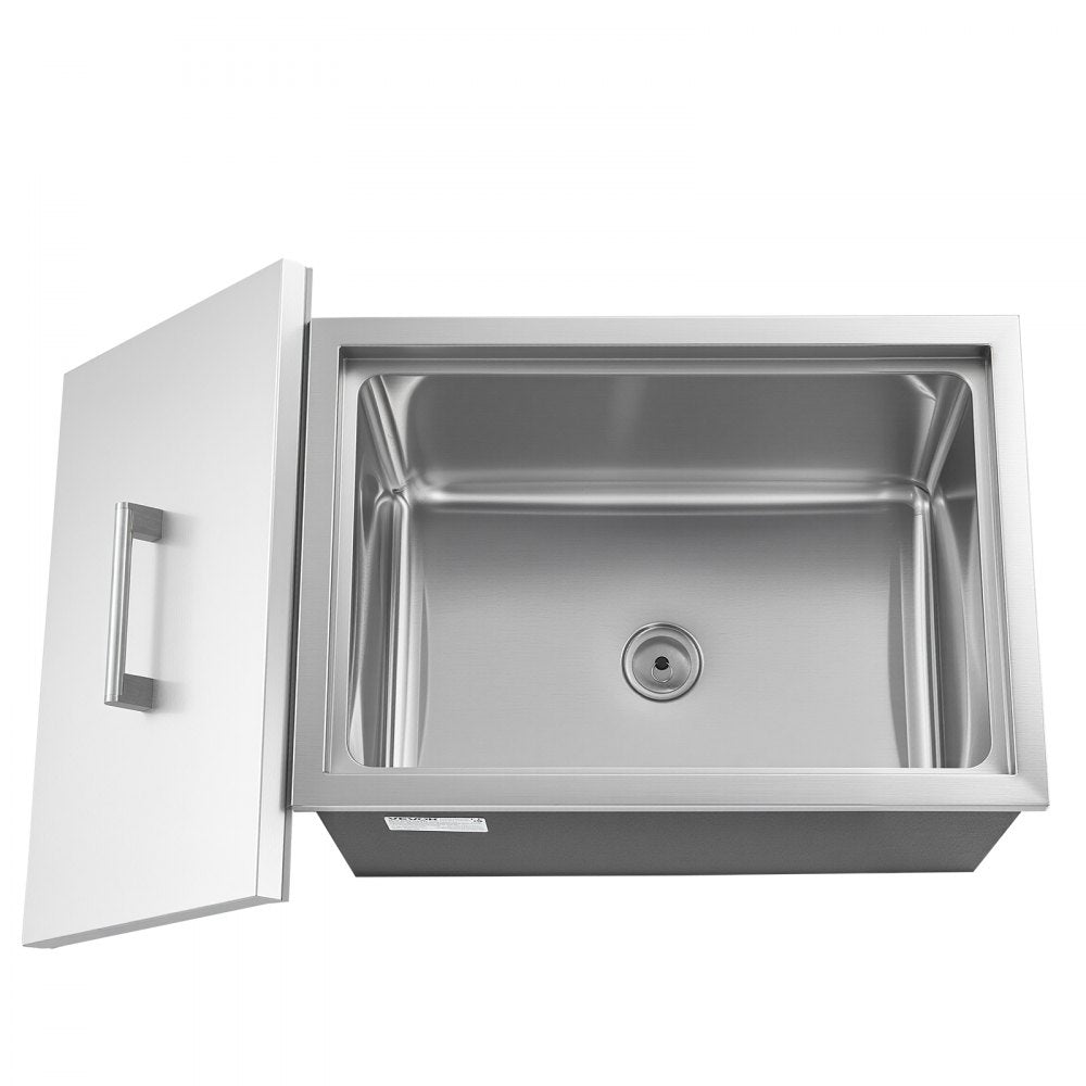 VEVOR Drop in Ice Chest, 20"L x 14"W x 12"H Stainless Steel Drop in Cooler, 31.7 Quart Commercial Ice Bin with Pot Lid for Outdoor Kitchen Patio Bar, Drain-pipe Set Included, for Cold Wine Beer