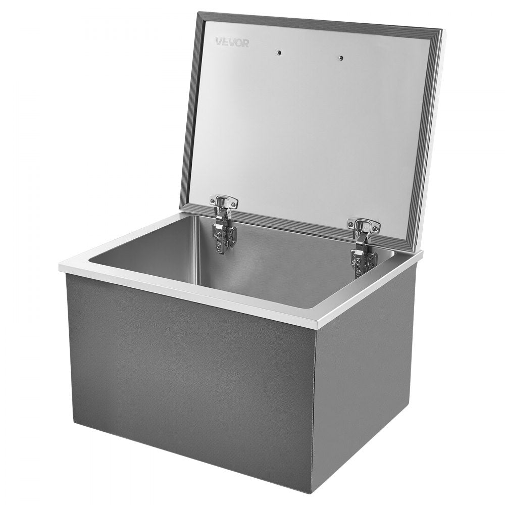VEVOR Drop in Ice Chest, 20"L x 16"W x 13"H Stainless Steel Drop in Cooler, 44.7 Quart Commercial Ice Bin with Flip Lid for Outdoor Kitchen Patio Bar, Drain-pipe Set Included, for Cold Wine Beer