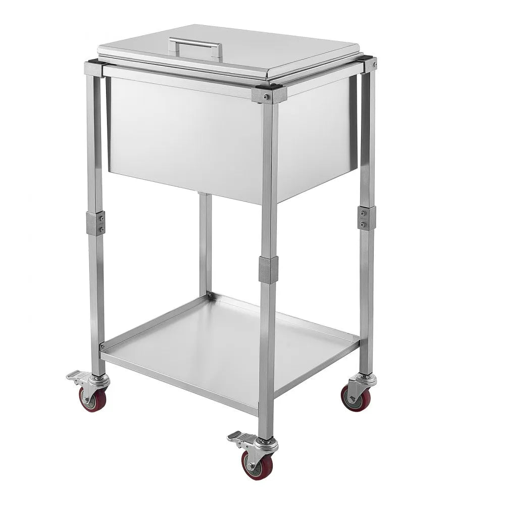 VEVOR Rolling Ice Chest Cooler Cart Stainless Steel Cooling Bin 57.7 Quart, Outdoor Stand Up Cooler Trolley with Wheels, Flip Lid, and Shelf, for Patio Backyard Party Bar Cold Drinks, 22x17.9x39.5 in