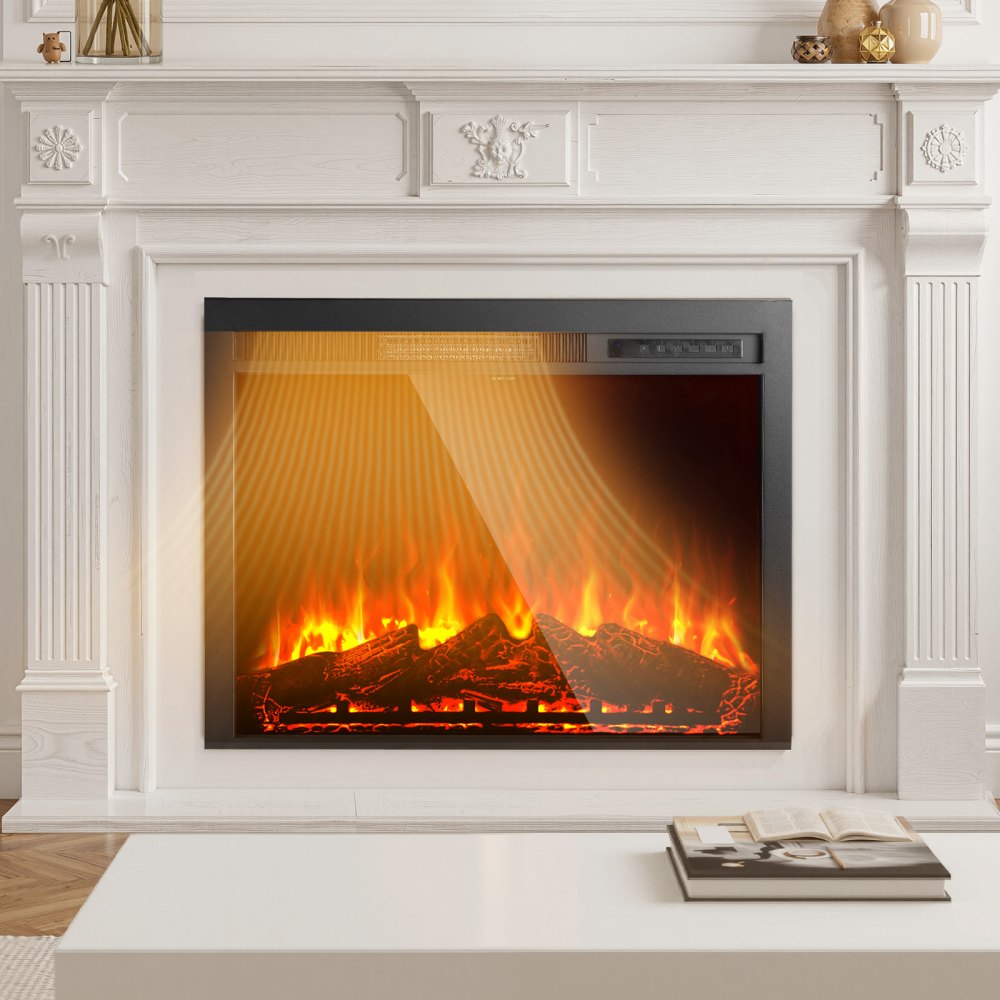 VEVOR Electric Fireplace Insert, 35 inch Recessed and Wall Mounted with Adjustable Flame Color Brightness & 8h Timer & Remote Control, Indoor Heater w/ 750W/1500W Dual Heating Modes, 5000BTU Black