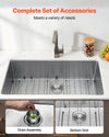 VEVOR 33-inch Kitchen Undermount Single Bowl Sinks, Stainless Steel Drop-In Farmhouse Basin with Ledge & Accessories, Household Dishwasher Sinks for RV, Prep Kitchen, Laundry Room, Bar