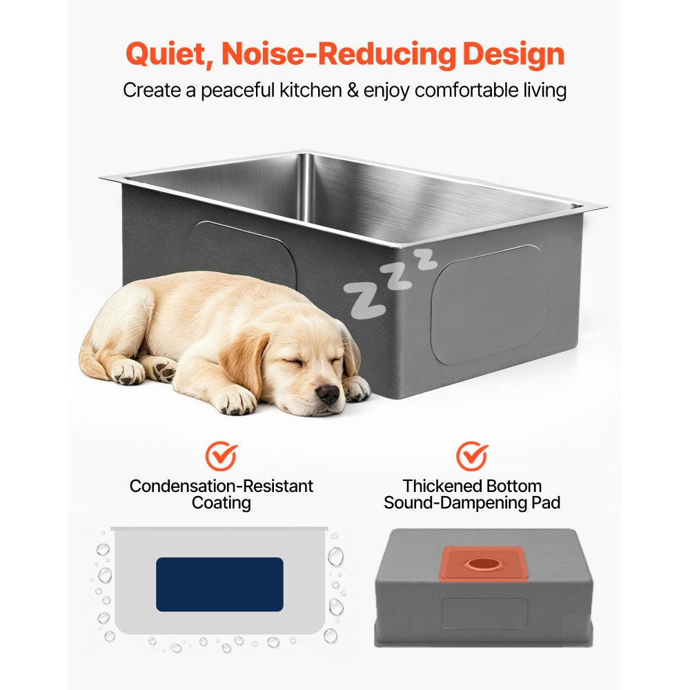 VEVOR 27-inch Kitchen Undermount Single Bowl Sinks, Stainless Steel Drop-In Farmhouse Basin with Accessories, Household Dishwasher Sinks for RV, Prep Kitchen, Laundry Room, Bar