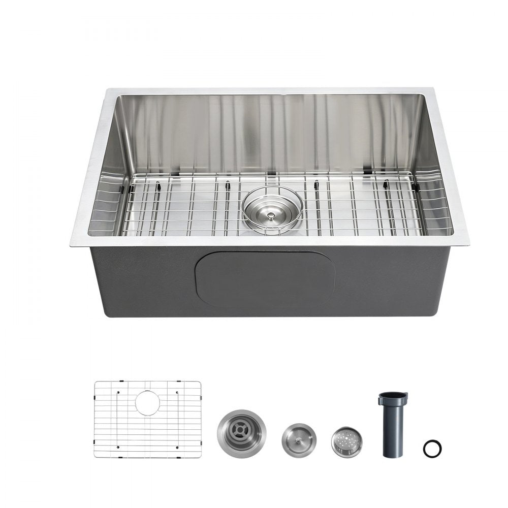 VEVOR 27-inch Kitchen Undermount Single Bowl Sinks, Stainless Steel Drop-In Farmhouse Basin with Accessories, Household Dishwasher Sinks for RV, Prep Kitchen, Laundry Room, Bar