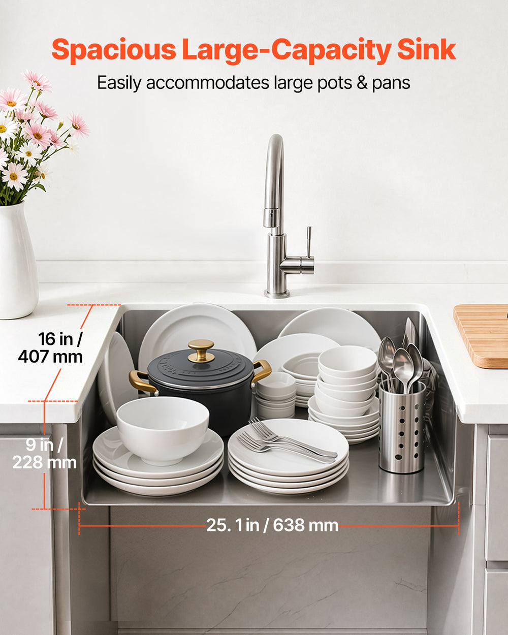 VEVOR 27-inch Kitchen Undermount Single Bowl Sinks, Stainless Steel Drop-In Farmhouse Basin with Accessories, Household Dishwasher Sinks for RV, Prep Kitchen, Laundry Room, Bar