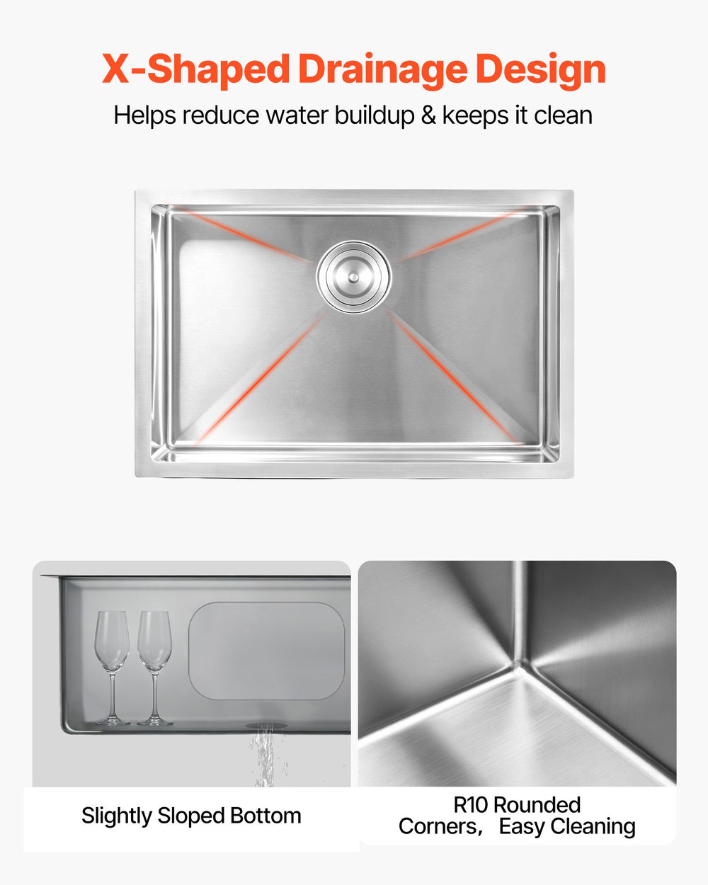 VEVOR 27-inch Kitchen Undermount Single Bowl Sinks, Stainless Steel Drop-In Farmhouse Basin with Accessories, Household Dishwasher Sinks for RV, Prep Kitchen, Laundry Room, Bar