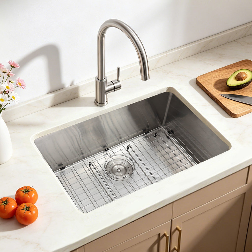 VEVOR 27-inch Kitchen Undermount Single Bowl Sinks, Stainless Steel Drop-In Farmhouse Basin with Accessories, Household Dishwasher Sinks for RV, Prep Kitchen, Laundry Room, Bar