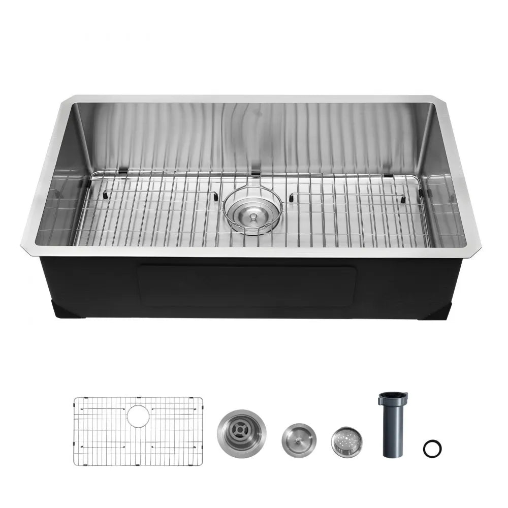 VEVOR 32-inch Kitchen Undermount Single Bowl Sinks, Stainless Steel Drop-In Farmhouse Basin with Accessories, Household Dishwasher Sinks for RV, Prep Kitchen, Laundry Room, Bar