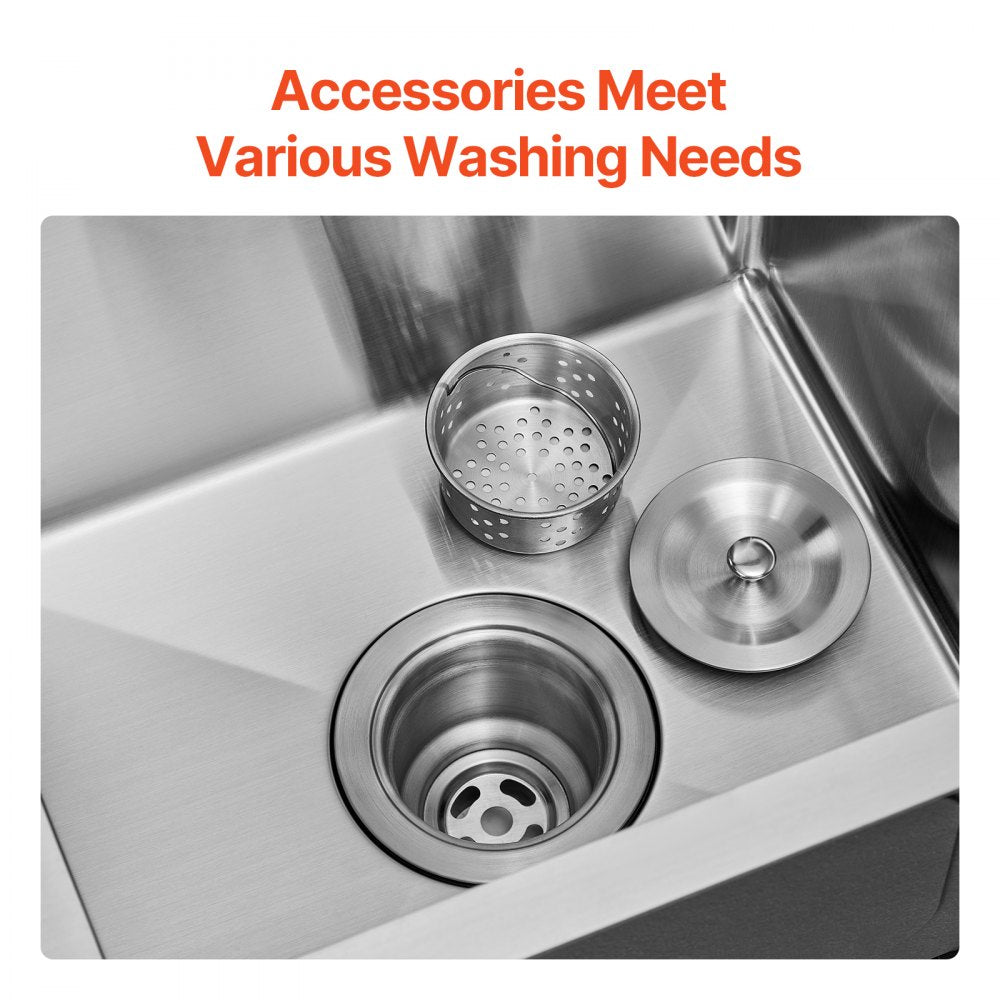 VEVOR 15 inch Kitchen Sink Workstation, 304 Stainless Steel Top Mount Sinks, Drop-In Single Bowl Farmhouse Basin with Accessories, Household Dishwasher Sinks for RV, Prep Kitchen, Laundry Room, Bar