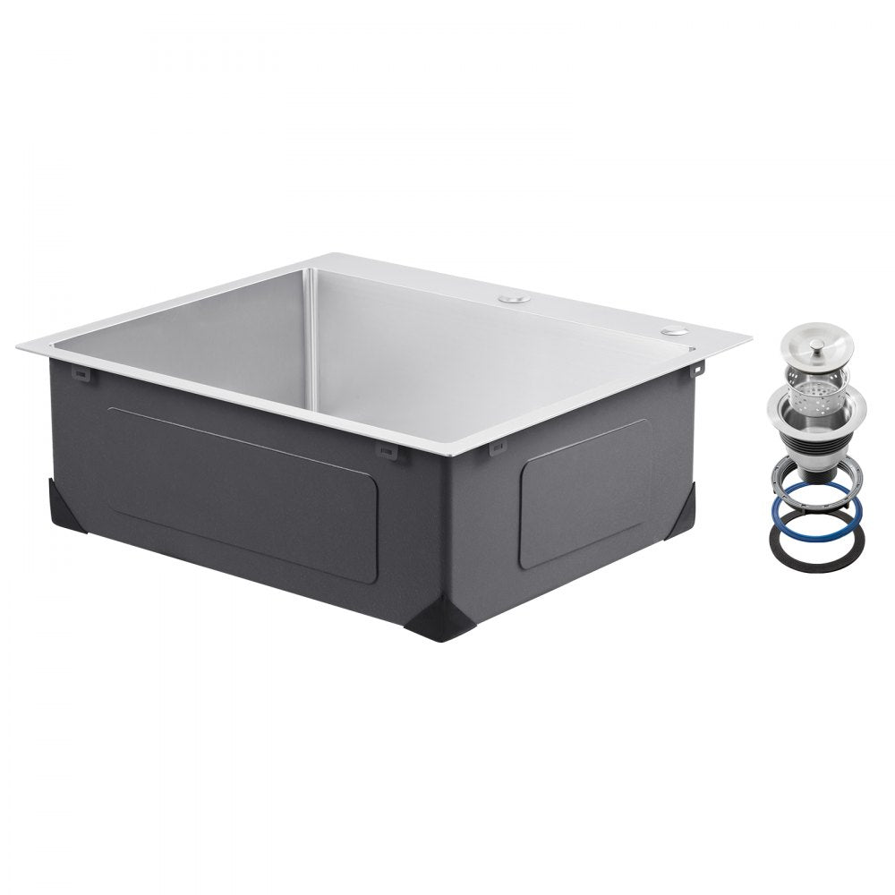 VEVOR 25 inch Kitchen Sink Workstation, 304 Stainless Steel Top Mount Sinks, Drop-In Single Bowl Farmhouse Basin with Accessories, Household Dishwasher Sinks for RV, Prep Kitchen, Laundry Room, Bar