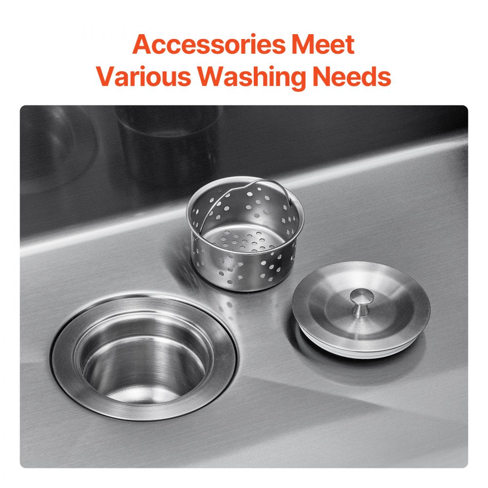 VEVOR 25 inch Kitchen Sink Workstation, 304 Stainless Steel Top Mount Sinks, Drop-In Single Bowl Farmhouse Basin with Accessories, Household Dishwasher Sinks for RV, Prep Kitchen, and Bar (Black)
