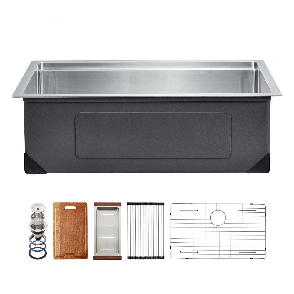 VEVOR 23 inch Kitchen Sink Workstation, 304 Stainless Steel Undermount Sink, Drop-In Single Bowl Farmhouse Basin with Ledge & Multiple Accessories, Household Dishwasher Sinks for RV, Prep Kitchen, Bar