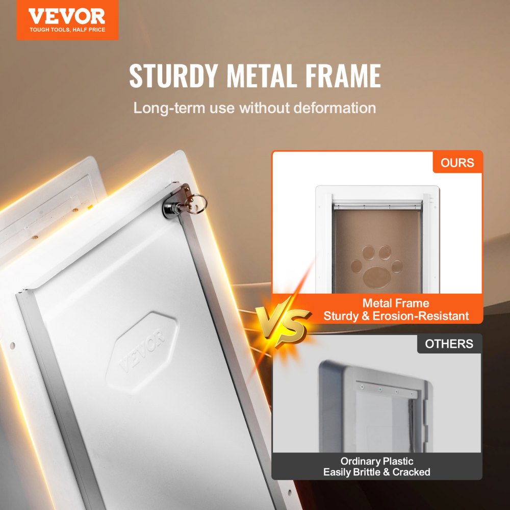 VEVOR Pet Door, 14.25" x 21.1" Metal Frame with Lock and 3-Flap System, Weatherproof Doggy Door, Easy to Install in Interior or Exterior Walls, Pet Door Suitable for Cat Doggie Kitties (White-Large)