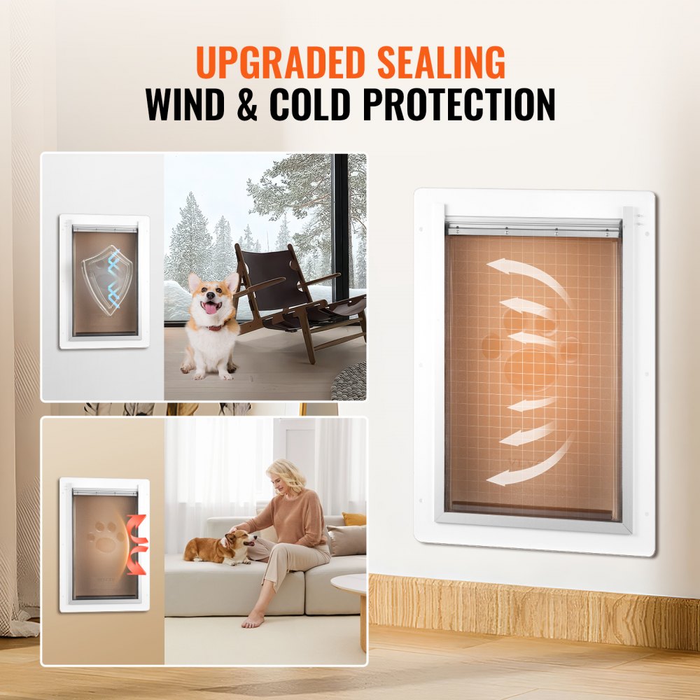 VEVOR Pet Door, 14.25" x 21.1" Metal Frame with Lock and 3-Flap System, Weatherproof Doggy Door, Easy to Install in Interior or Exterior Walls, Pet Door Suitable for Cat Doggie Kitties (White-Large)