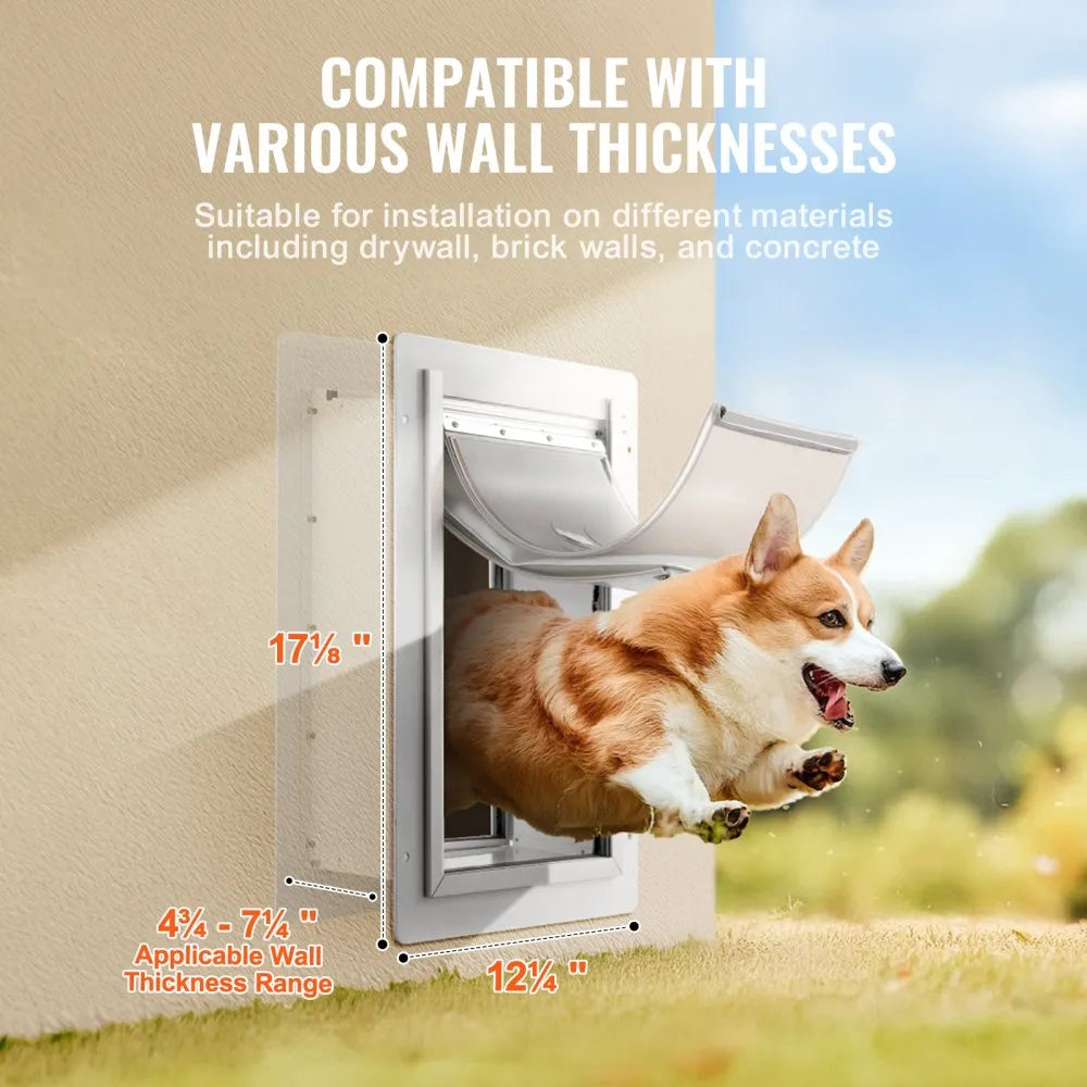 VEVOR Pet Door, 12.28" x 17.13" Metal Frame with Lock and 3-Flap System Weatherproof Doggy Door, Easy to Install in Interior or Exterior Walls, Pet Door Suitable for Cat Doggie Kitties (White-Medium)
