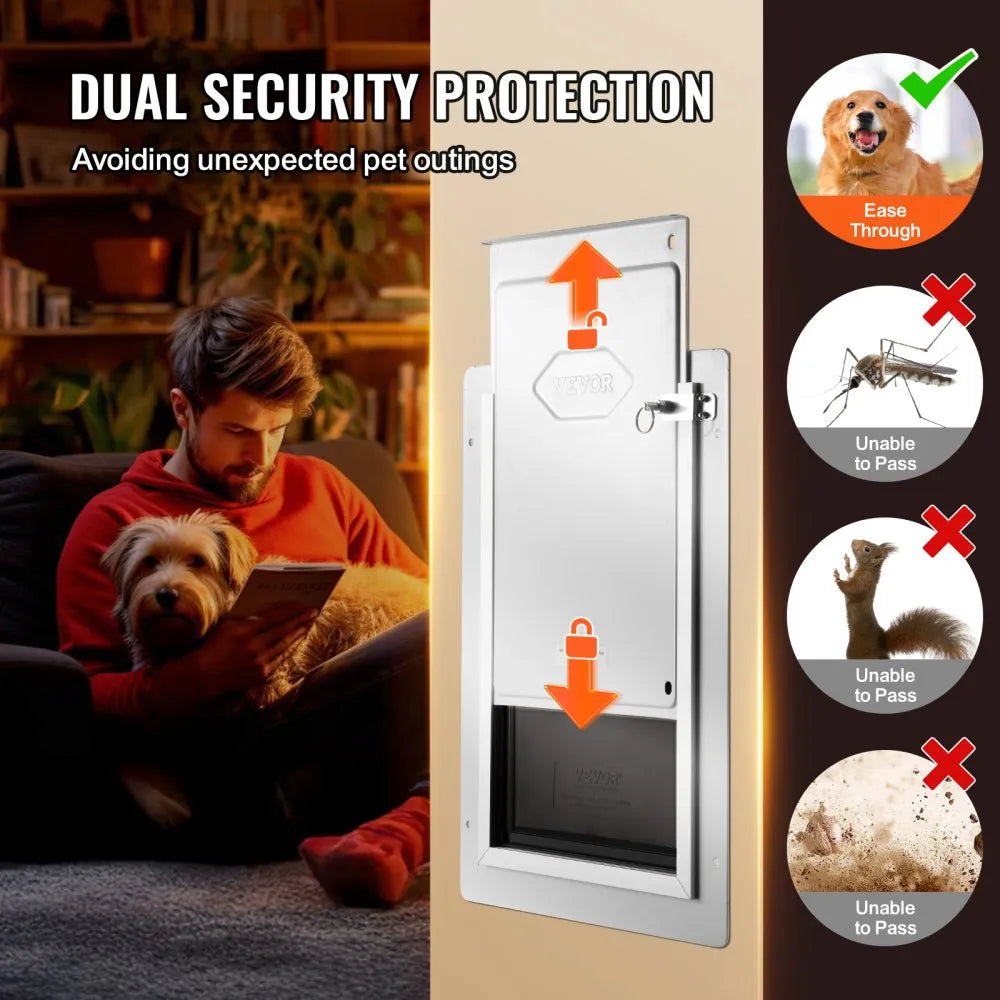 VEVOR Pet Door, 12.28" x 17.13" Metal Frame with Lock and 3-Flap System Weatherproof Doggy Door, Easy to Install in Interior or Exterior Walls, Pet Door Suitable for Cat Doggie Kitties (White-Medium)