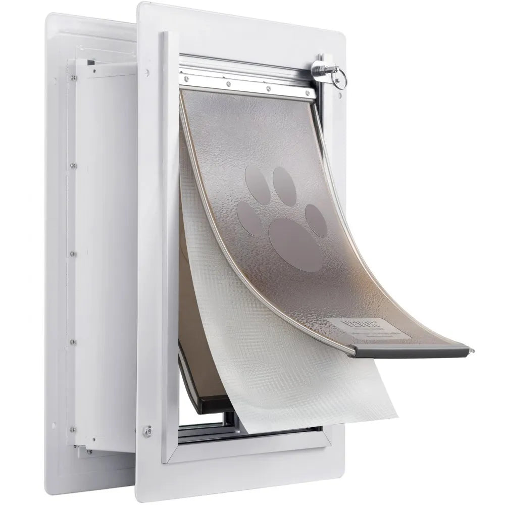 VEVOR Pet Door, 12.28" x 17.13" Metal Frame with Lock and 3-Flap System Weatherproof Doggy Door, Easy to Install in Interior or Exterior Walls, Pet Door Suitable for Cat Doggie Kitties (White-Medium)