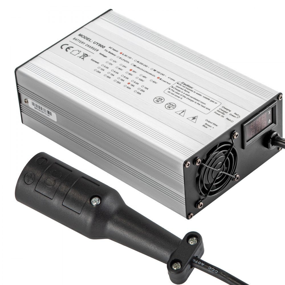 VEVOR Golf Cart Battery Charger 48V Club Car Charger 15A Golf Cart Electric Charger 3 Pin Plug Round/LED Club Car Battery Charger Aluminum Shell Power Wise Golf Cart Battery Charger for Ez Go Yamaha
