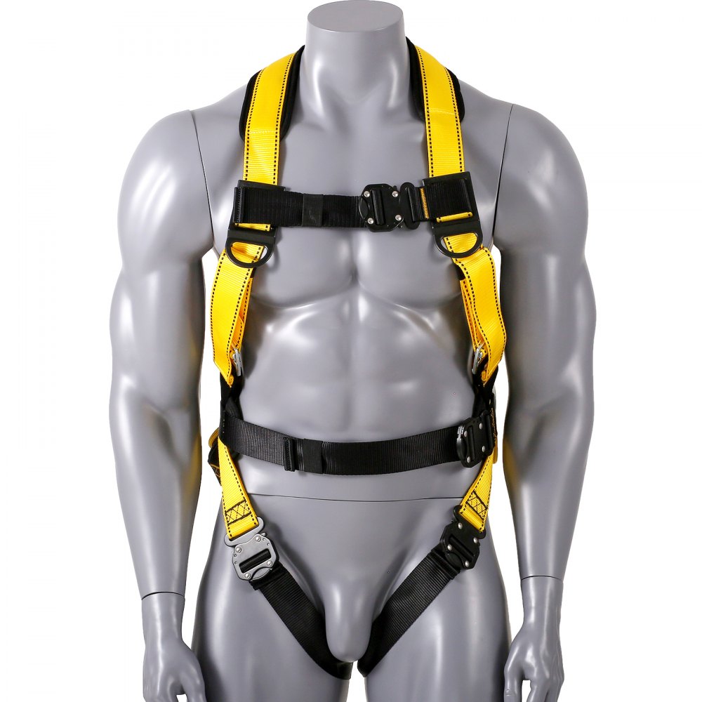VEVOR Safety Harness, Full Body Harness, Safety Harness Fall Protection with Added Padding, and Side Rings and Dorsal D-Rings and a Lanyard, ANSI/ASSE Z359.11-2014, 160 lbs Max Weight, S