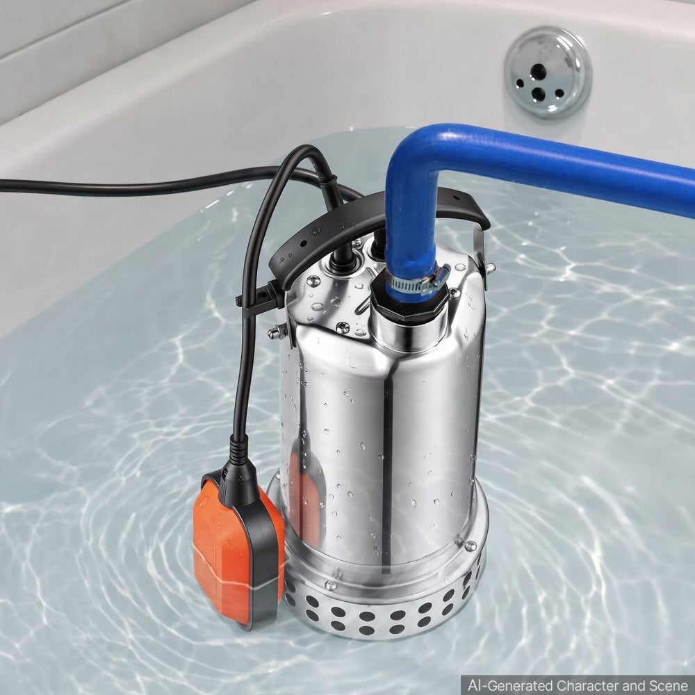 VEVOR Submersible Water Pump 1 HP 4400 GPH Sump Pump with Float Switch, Portable Water Removal, Stainless Steel Material, for Swimming Pool Draining Garden Ponds Hot Tubs Basements, IPX8 Waterproof