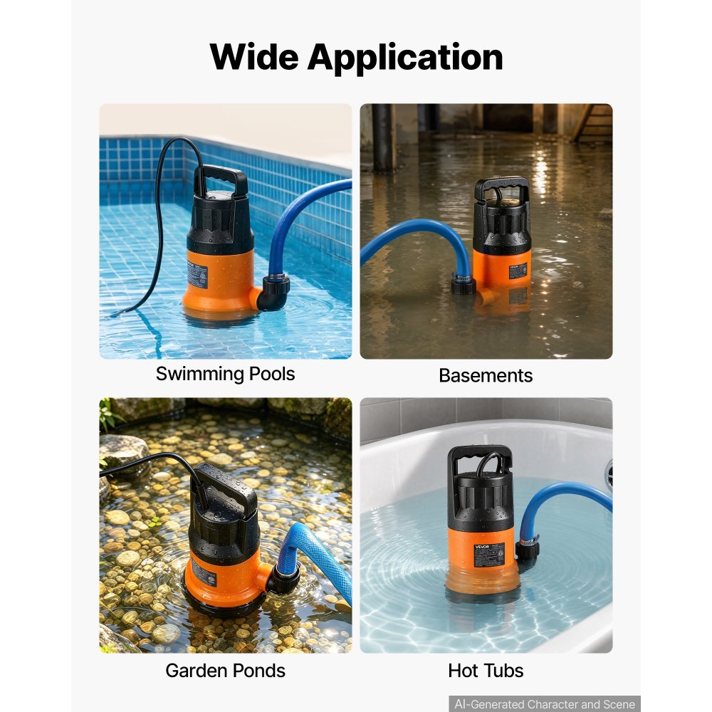 VEVOR Submersible Water Pump with 25 ft Hose 1.2 HP 5000 GPH Sump Pump, Portable Water Removal, Thermoplastic Material, for Swimming Pool Draining Garden Ponds Hot Tubs Basements, IPX8 Waterproof