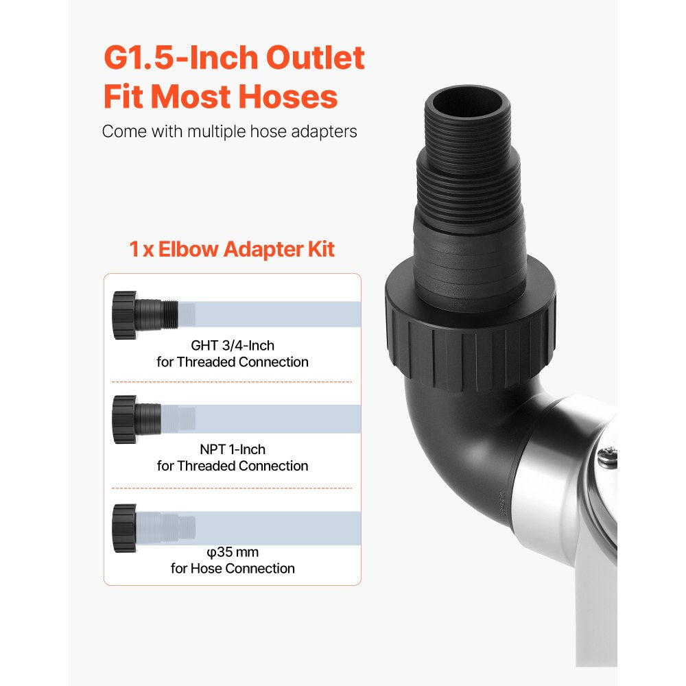 VEVOR 1 HP Submersible Sump Pump, 5500 GPH, Stainless Steel Submersible Sewage Dirty Clean Water Pump with Automatic Float Switch, Long Cord, 30 ft Max Lift, for Pools, Garden, Pond, Flooded Areas