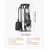 VEVOR 1 HP Submersible Sump Pump, 5500 GPH, Stainless Steel Submersible Sewage Dirty Clean Water Pump with Automatic Float Switch, Long Cord, 30 ft Max Lift, for Pools, Garden, Pond, Flooded Areas