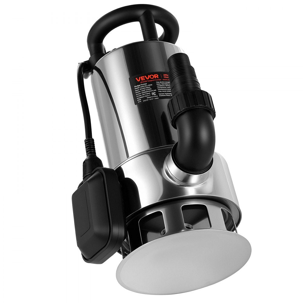 VEVOR 1 HP Submersible Sump Pump, 5500 GPH, Stainless Steel Submersible Sewage Dirty Clean Water Pump with Automatic Float Switch, Long Cord, 30 ft Max Lift, for Pools, Garden, Pond, Flooded Areas