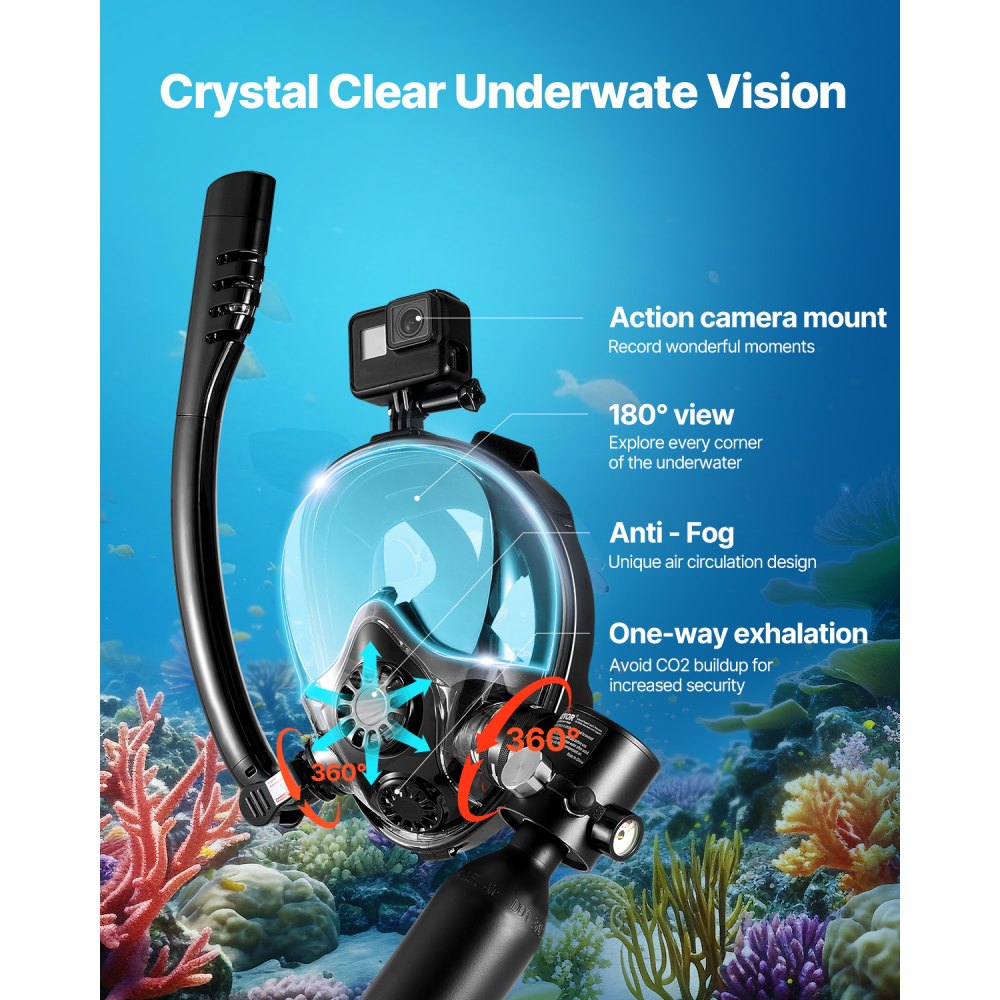 VEVOR Scuba Tank, 0.5L Portable Diving Tank, Diving Oxygen Cylinder Support 5-10 Minutes Underwater Breathing, 32.81 ft Diving Depth, Refillable Snorkel Air Tank with Pump for Underwater Exploration
