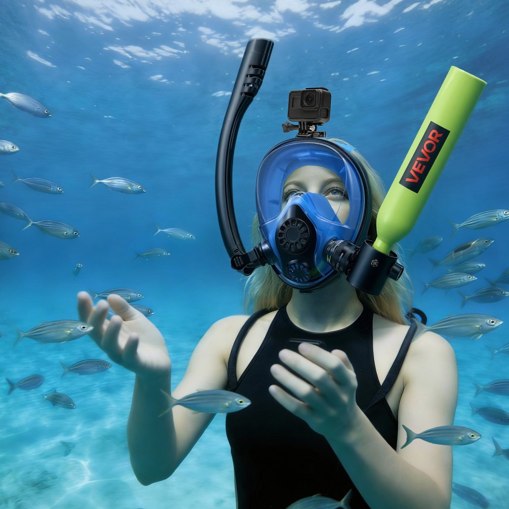 VEVOR Mini Scuba Tank, 0.5L Portable Diving Tank for Underwater Breathing, Reusable Lung Diving Cylinder up to 10 Minutes Dive Time, Emergency Rescue Pony Bottle with Pump, Bag, Lanyard for Snorkeling