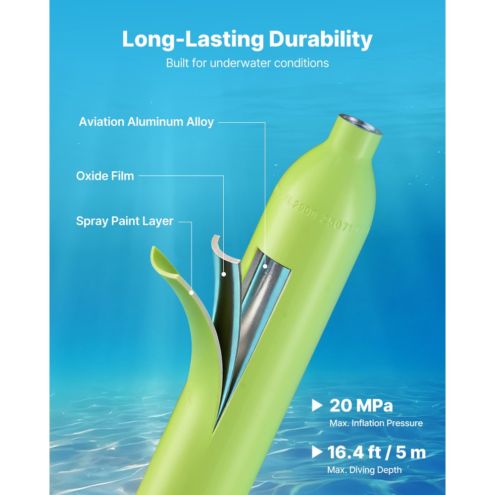 VEVOR Mini Scuba Tank, 0.5L Portable Diving Tank for Underwater Breathing, Reusable Lung Diving Cylinder up to 10 Minutes Dive Time, Emergency Rescue Pony Bottle with Refill Adapter for Snorkeling