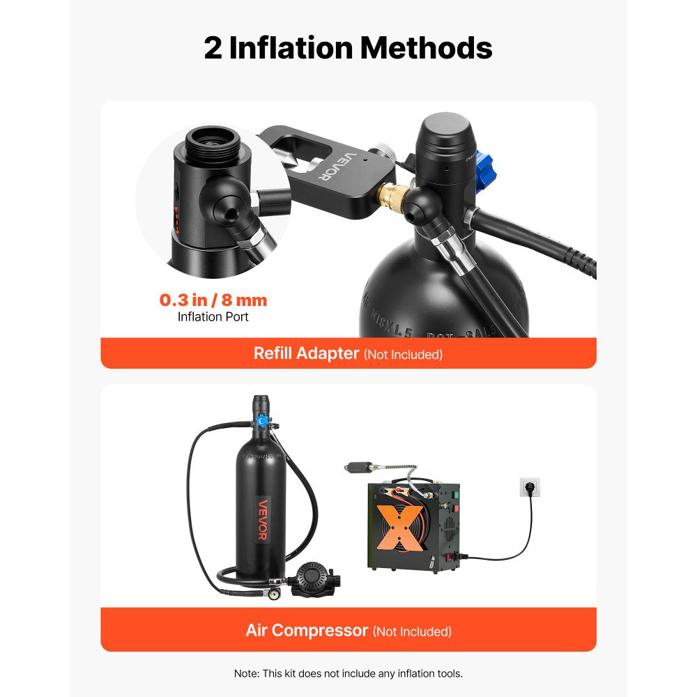 VEVOR Mini Scuba Tank, 1.9L Portable Diving Tank for Underwater Breathing, Reusable Lung Diving Cylinder up to 35 Minutes Dive Time, Emergency Rescue Pony Bottle with Backpack & Case for Snorkeling