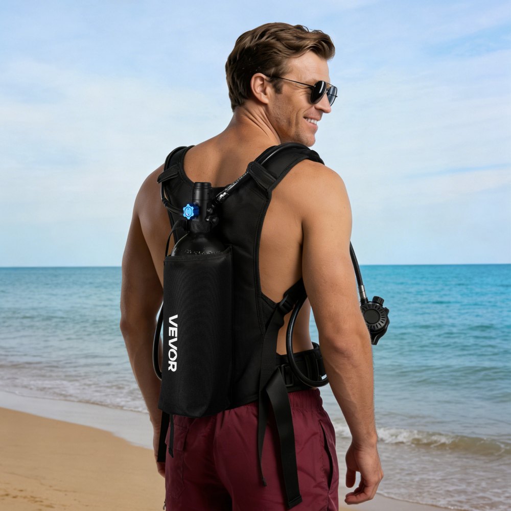 VEVOR Mini Scuba Tank, 1.9L Portable Diving Tank for Underwater Breathing, Reusable Lung Diving Cylinder up to 35 Minutes Dive Time, Emergency Rescue Pony Bottle with Backpack & Case for Snorkeling
