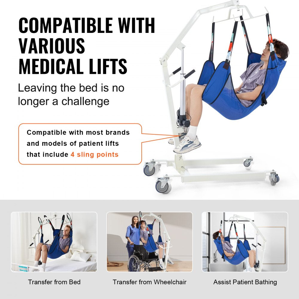 VEVOR Universal Full Body Patient Lift Sling, Patient Lift Medical Sling for Easy Transfer and Bathing, Polyester Patient Aid Transfer Sling for Elderly Bariatric Disabled Bedridden, 400LBS Capacity