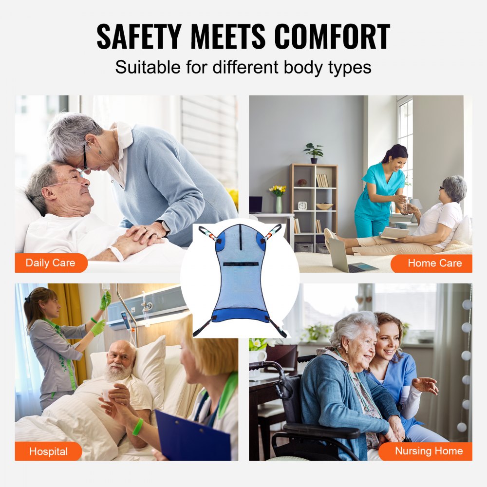 VEVOR Universal Full Body Patient Lift Sling, Patient Lift Medical Sling for Easy Transfer and Bathing, Polyester Patient Aid Transfer Sling for Elderly Bariatric Disabled Bedridden, 400LBS Capacity